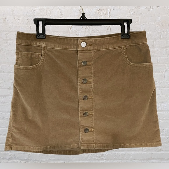 Beige Express A Line Skirt Button Up Corduroy‎ Pockets Casual Size 10 - Picture 1 of 5